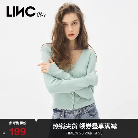 LINCCHIC金羽杰针织衫上衣活力v领修身针织开衫女装外套S211SW088商品大图