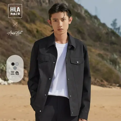HLA/海澜之家工装风衬衫夹克23秋新翻领轻商务口袋黑色休闲外套男图片