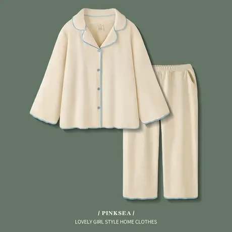 睡衣女秋冬高级感简约纯色套装2023年新款摇粒绒保暖家居服冬季商品大图