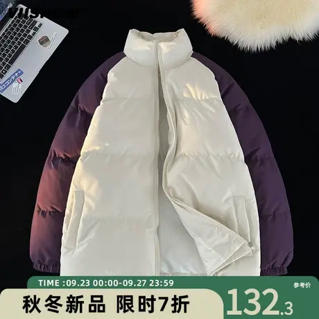 VIISHOW撞色插肩袖棉衣外套男冬季加厚棉袄美式立领潮牌宽松棉服商品大图