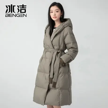 冰洁羽绒服女冬2023新款韩版加厚过膝高级感收腰修身连帽外套HKYR图片