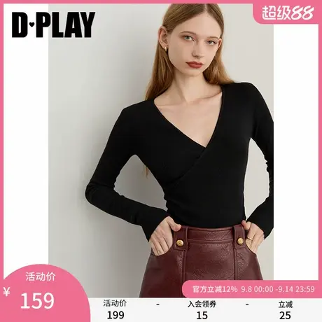 DPLAY2025年秋季新款黑色针织衫女时尚洋气修身打底衫V领上衣商品大图