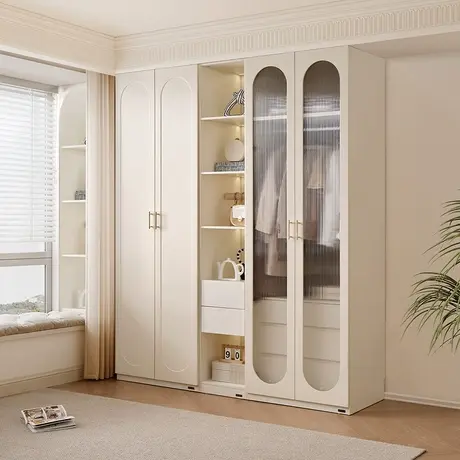 政府补贴全友家居法式奶油风衣橱一体化卧室家用大容量储物衣柜商品大图