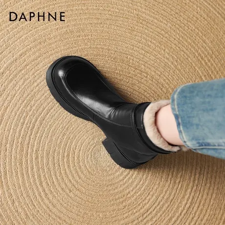 达芙妮短靴女款2026新款冬季加绒女靴子黑色马丁皮靴棉鞋棉靴保暖图片