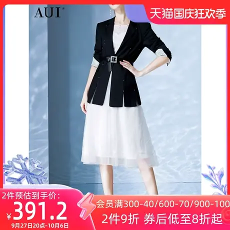AUI黑色设计感高级西装外套女2023早秋新款小众职业气质短款西服图片