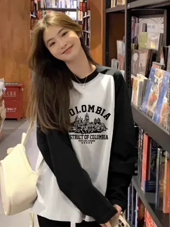 春秋装仿棉长袖t恤女2023新款冬季内搭打底衫洋气独特别致上衣服商品大图