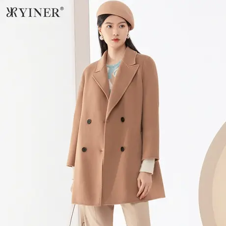 YINER音儿女装冬季新款西装领长款毛呢外套商品大图