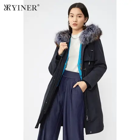 YINER音儿商场同款女装冬季新款狐狸毛领连帽派克服皮草商品大图