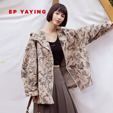 EP雅莹女装 新中式老钱风 国风印花中长款立领外套 商场同款1259A图片