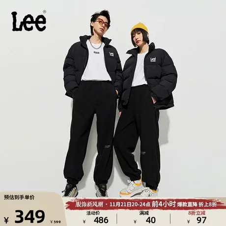 Lee23秋冬新品黑色摇粒绒男女同款绣花可调节松紧腰束脚卫裤潮流图片