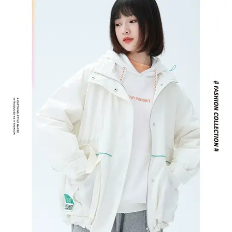 [商场同款]唐狮冬季外套女连帽嵌条撞色都市时尚纯色简约连帽拉商品大图