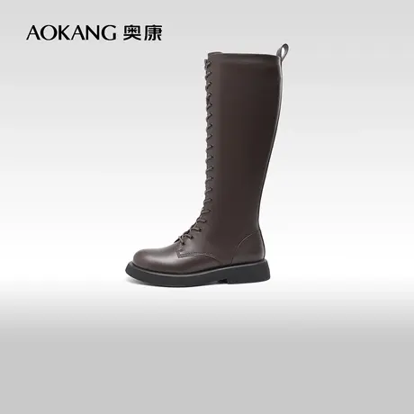 奥康女鞋冬季加绒真皮长靴女英伦风长筒靴小个子过膝骑士靴商品大图