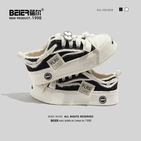 蓓尔帆布鞋女厚底2023新款夏季百搭薄款透气女鞋小众做旧学生板鞋商品大图