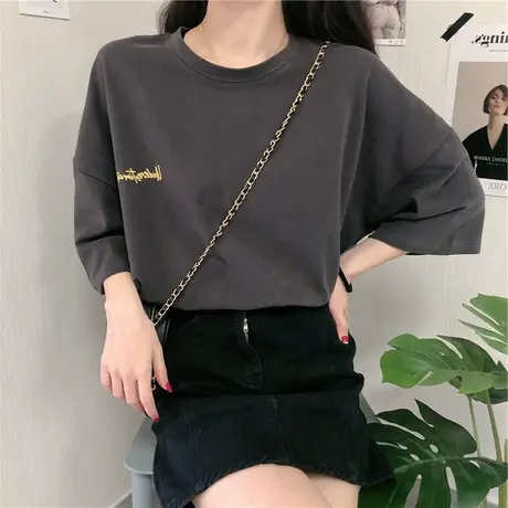 刺绣短袖t恤女2023年新款春夏季韩版宽松学生百搭大码上衣服ins潮商品大图