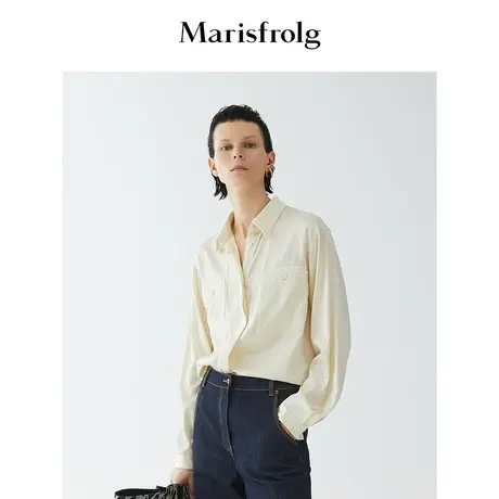 【言选好物】玛丝菲尔2022秋季奶油色侧系带设计真丝衬衫商品大图