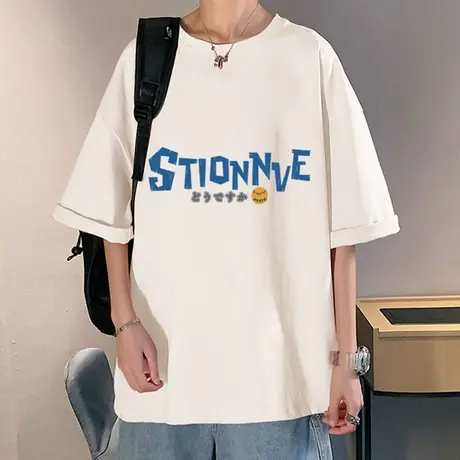 2024夏季新款港风短袖T恤男ins潮流卡通半袖宽松纯棉设计感上衣服图片