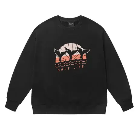 美式复古长袖鲸鱼印花圆领卫衣男欧美街头潮牌bf风情侣宽松上衣潮商品大图