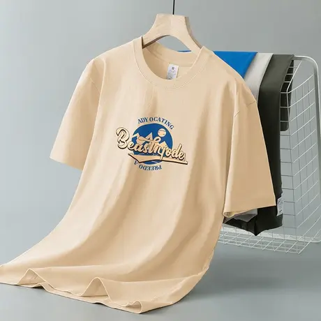 美式重磅纯棉t恤男士短袖夏季宽松圆领上衣服潮牌全棉半袖打底衫商品大图