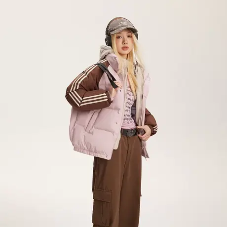 复古拼接连帽保暖棉服女冬季2023新款加厚外套潮牌宽松面包服棉衣图片