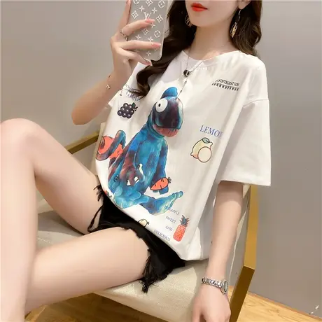 卡通短袖T恤女学院风上衣2023年新款夏装宽松韩版减龄半袖体恤ins商品大图