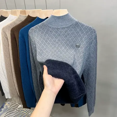 加绒半高领毛衣女一体绒加厚打底衫2023秋冬新款针织衫内搭上衣潮商品大图