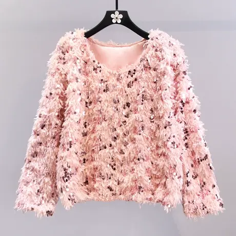 小香风重工亮片毛衣女秋冬2023新款宽松慵懒风洋气减龄针织衫上衣商品大图