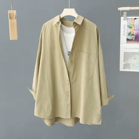 中长款慵懒风长袖外套宽松衬衫女2024年春季新款纯色外搭上衣衬衣图片