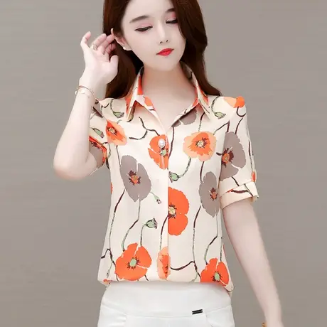 雪纺衬衫女2023夏装新款洋气小衫40-50岁妈妈小清新清凉印花上衣图片