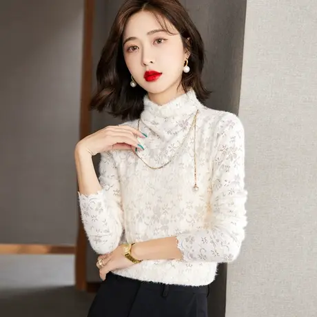 时尚蕾丝打底衫女设计感小众别致漂亮的小衫高档秋冬洋气内搭加绒商品大图