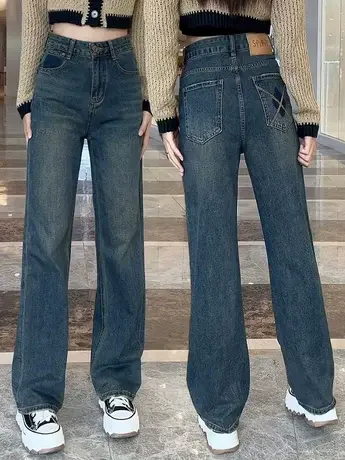 复古新款高腰微喇裤长裤子显瘦拖地裤秋季设计感百搭小众牛仔裤女商品大图