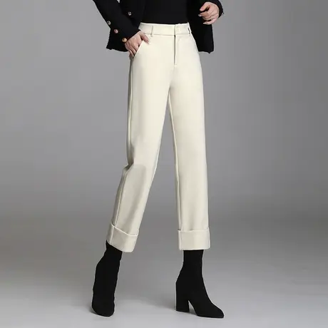 羊毛呢靴裤九分直筒裤子秋冬女2023新款高腰显瘦通勤卷边休闲裤厚商品大图