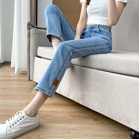 浅色牛仔裤女显瘦小直筒烟管裤2023年春秋新款高腰小个子九分裤子商品大图