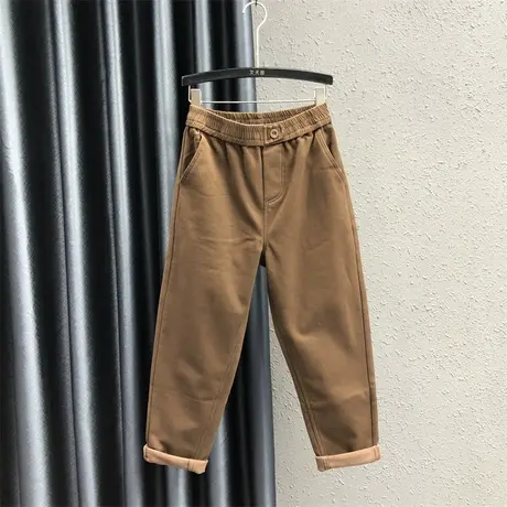 欧货松紧腰休闲牛仔老爹裤2023秋冬新款加绒加厚宽松显瘦哈伦裤潮图片