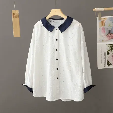 法式小翻领白色刺绣衬衫女士长袖春秋季2024新款洋气上衣百搭衬衣图片