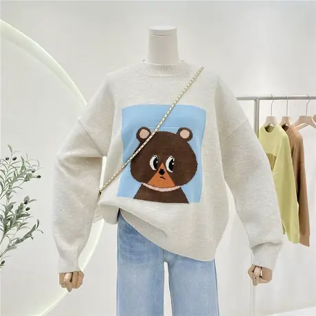 浣熊绒卡通小熊减龄保暖套头毛衣女软糯加厚保暖宽松打底针织上衣商品大图