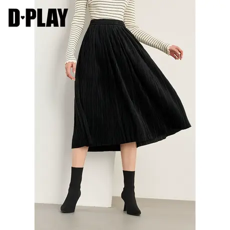 DPLAY【惠品】年春装休闲风黑色弹力橡筋松紧腰节半身裙图片