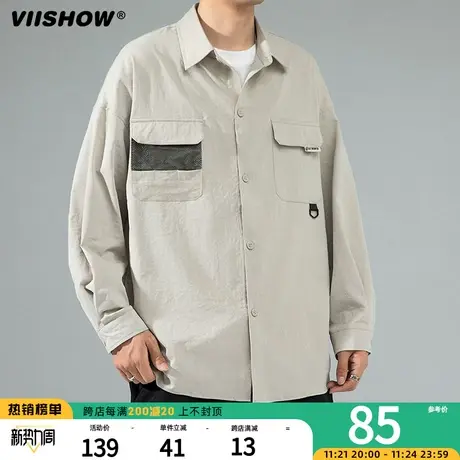 VIISHOW工装男长袖衬衫外套春秋款休闲衬衣宽松潮流牌痞帅夹克男商品大图