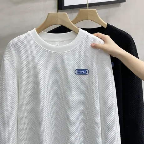 立体肌理感卫衣男宽松圆领秋季新款男士春秋季简约休闲外套上衣潮图片