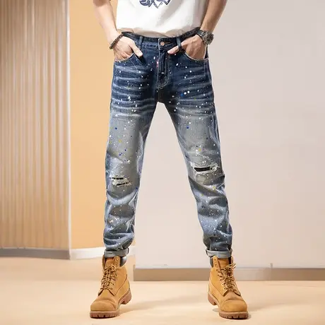 Modi Nick/摩帝尼克韩版潮流休闲弹力长裤男时尚潮牌牛仔裤男士裤商品大图