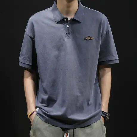 青年Polo衫男短袖t恤夏季男士半袖潮牌大码纯棉男装2024重磅体恤商品大图