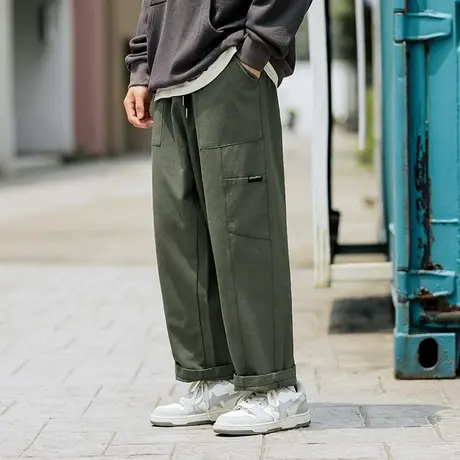 男士军绿色工装裤子男直筒宽松秋季纯棉裤子男款2023新款休闲长裤商品大图