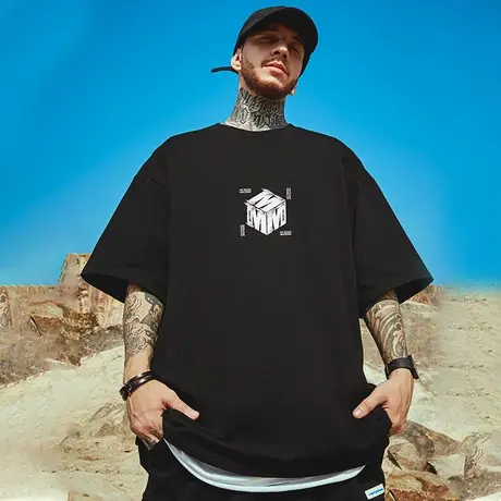 oversize欧美潮牌胖子男装大码国潮简约宽松短袖T恤潮流ins半袖夏商品大图