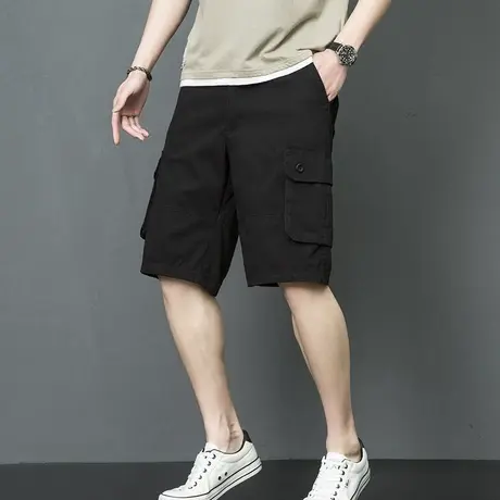 夏季纯棉中裤男宽松直筒五分裤多口袋全棉工装短裤加大码户外薄款图片