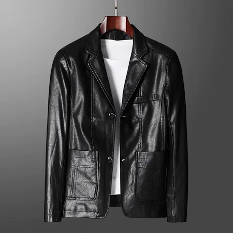 皮衣男休闲西装冬季男装潮流皮夹克青年加肥加大码胖男士外套上衣图片
