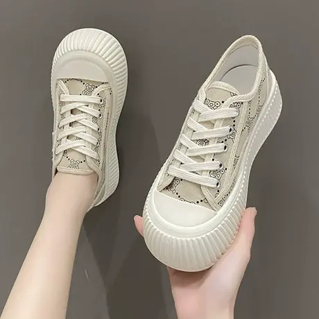 小熊帆布鞋女休闲鞋子透气女鞋百搭单鞋饼干鞋ins小白鞋女款板鞋商品大图