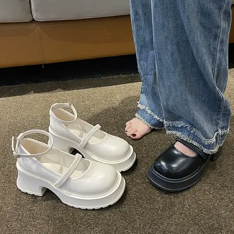 仙女风法式玛丽珍鞋女夏2023新款粗跟高跟鞋设计感小众厚底小皮鞋图片