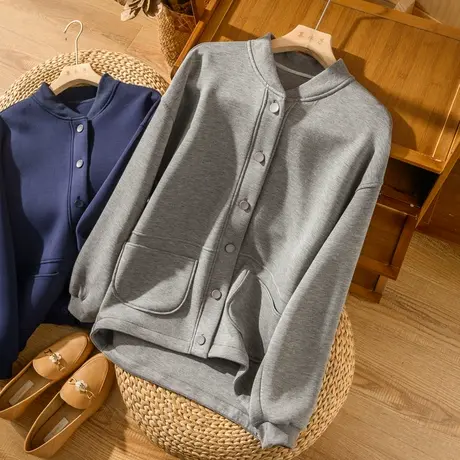 vintage卫衣pureピュア棒球领文艺复古春秋外套2022春季新款外搭商品大图