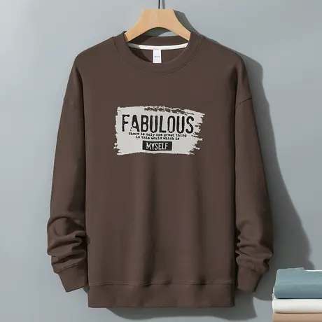 350g重磅卫衣男秋冬款潮流字母印花无帽上衣服圆领打底衫长袖t恤图片