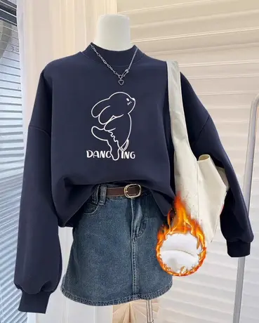 卫衣宽松bf慵懒风大码半高领内搭上衣秋冬ins潮加绒韩版小众外套图片