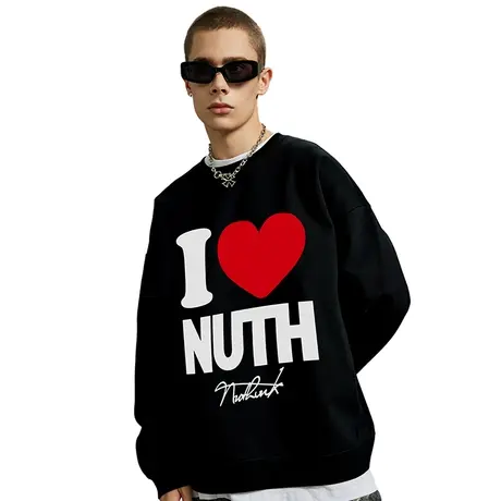 Nuthink美式420克重磅圆领卫衣男宽松大码保暖加绒加厚春季上衣潮商品大图